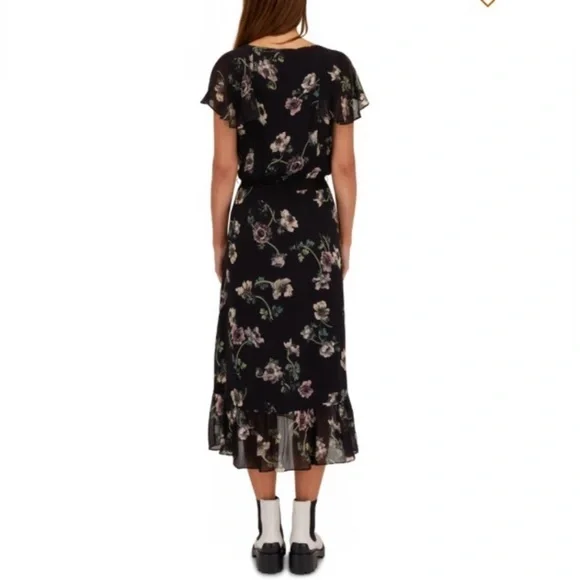 Paige Dress Palisades Faux Wrap Midi in Ruffle Black Floral - Picture 3 of 9